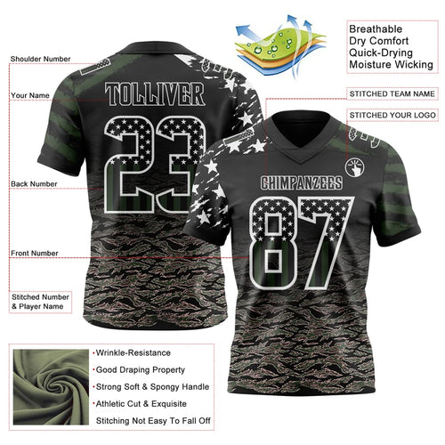 Custom Black USA Flag Camo-White Stripes Raglan Sleeves Football Jersey