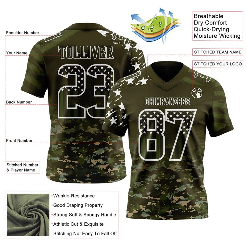 Camo White-Green Authentic Gradient Digital Camouflage Stars Football Jersey