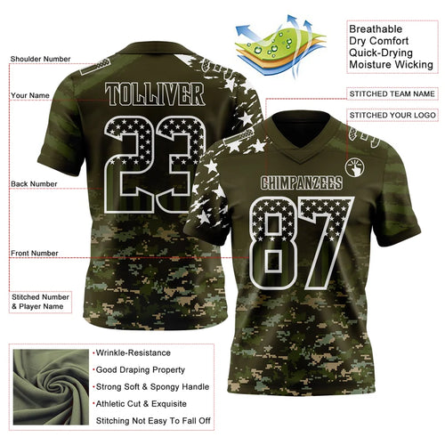 Camo White-Green Authentic Gradient Digital Camouflage Stars Football Jersey