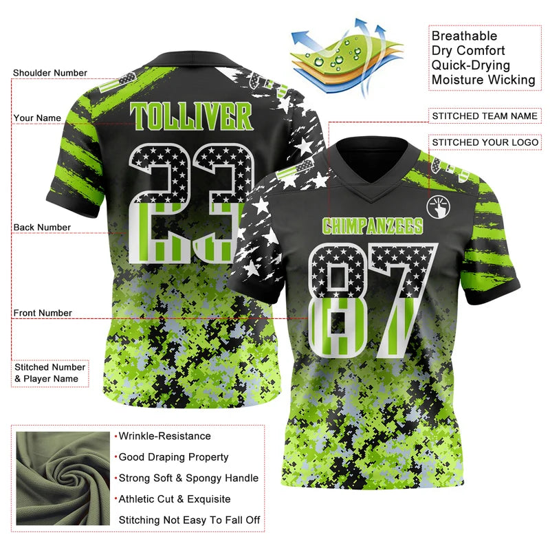 Camo White-Neon Green Stripes Raglan Sleeves Football Jersey