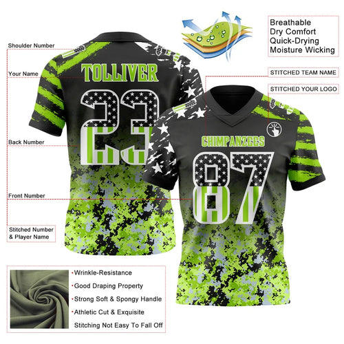 Camo White-Neon Green Stripes Raglan Sleeves Football Jersey