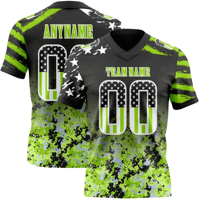 Camo White-Neon Green Stripes Raglan Sleeves Football Jersey