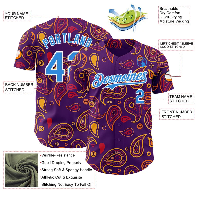 Custom Purple Electric Blue-White Burning Man  Baseball Jersey