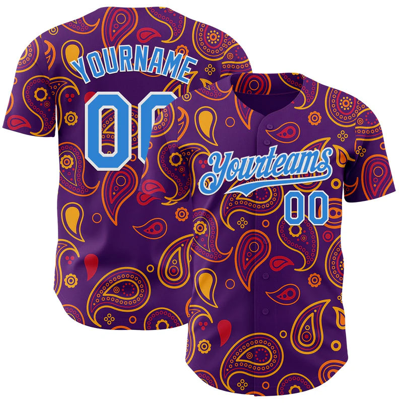 Custom Purple Electric Blue-White Burning Man  Baseball Jersey