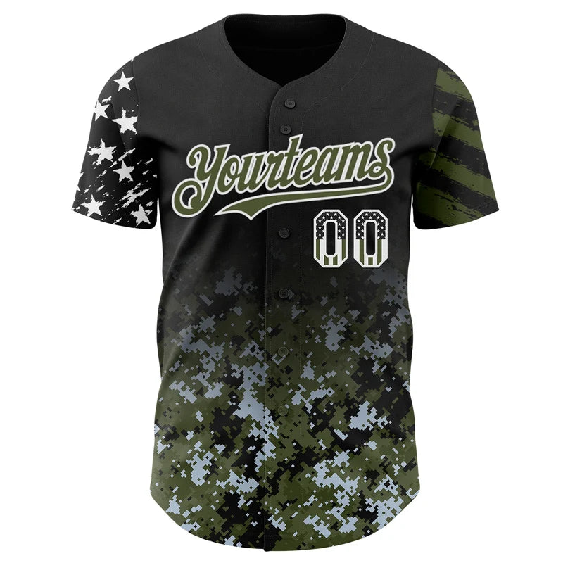 Camo White-Olive Gradient Digital Camouflage Stars  Stripes Two Tone Authentic Baseball Jersey