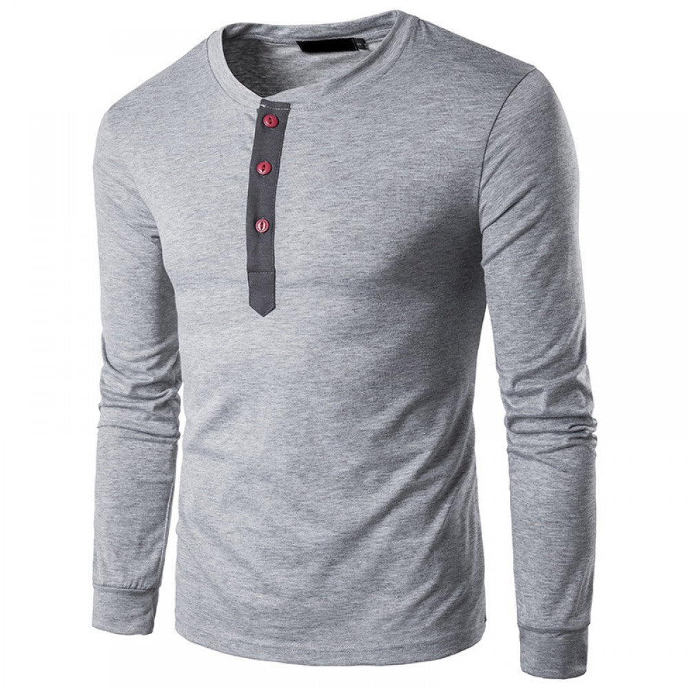 New Men's Long-Sleeved Round Neck Collar T-Shirt