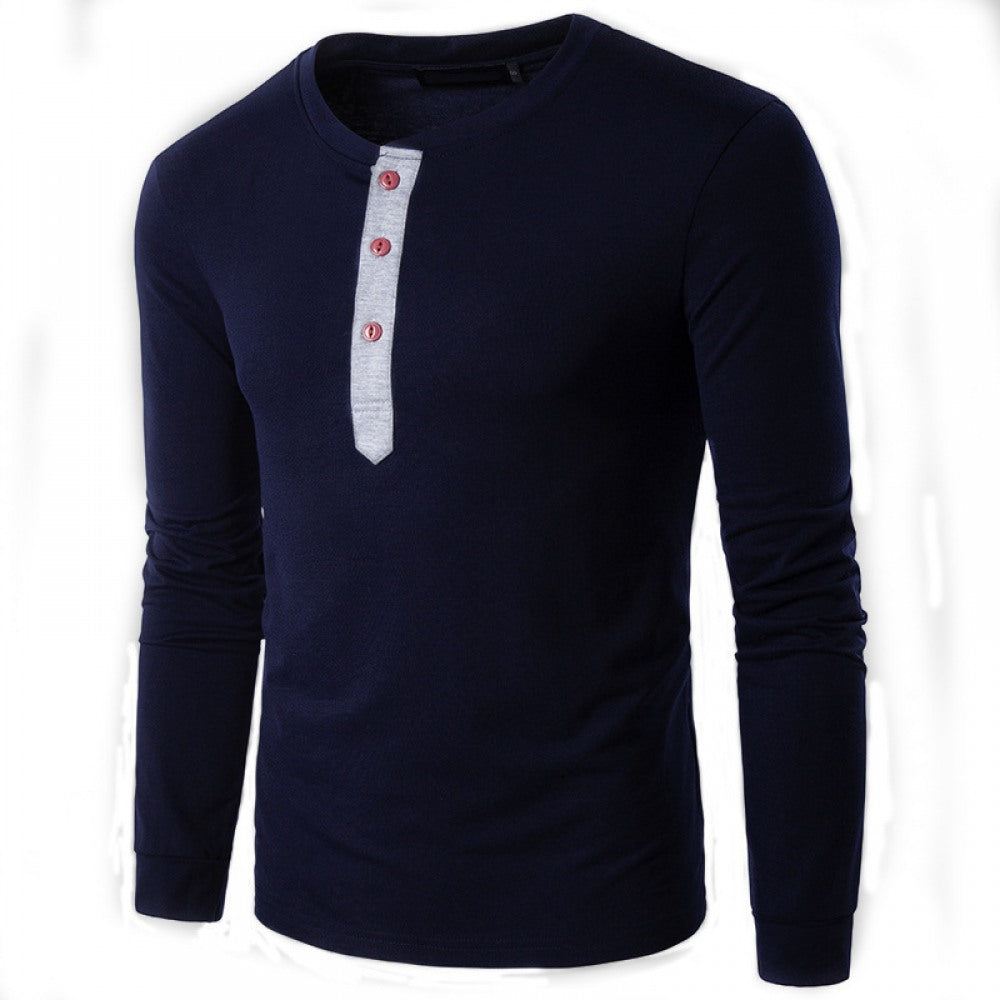 New Men's Long-Sleeved Round Neck Collar T-Shirt
