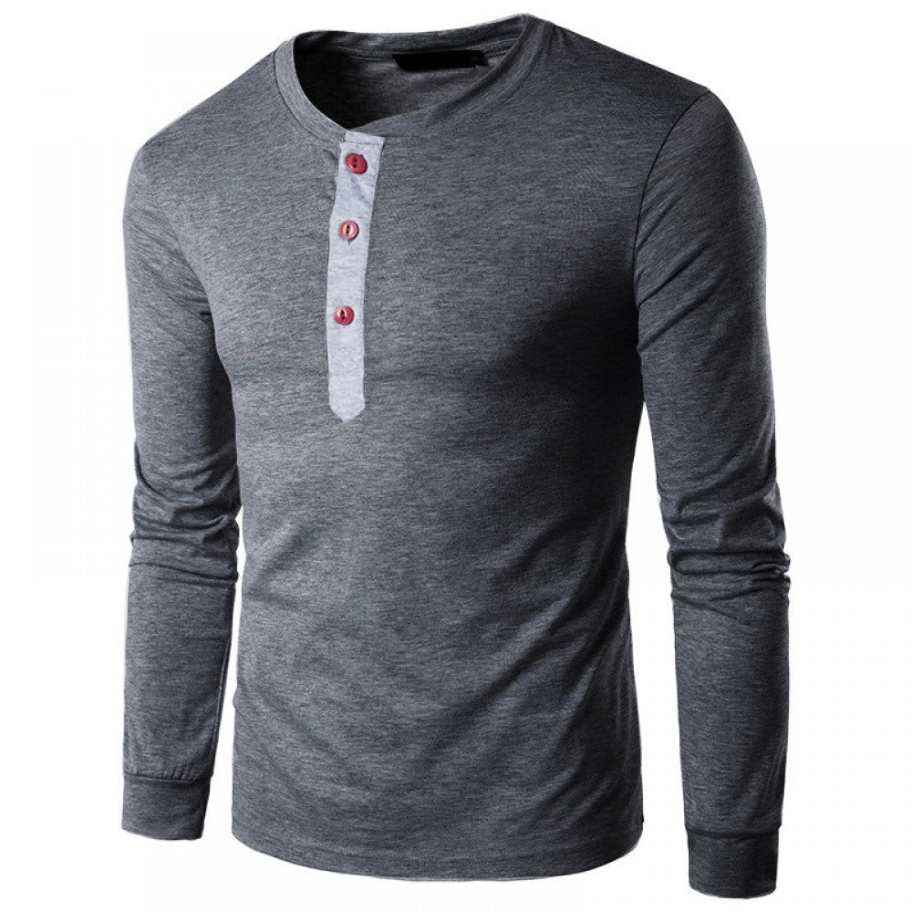 New Men's Long-Sleeved Round Neck Collar T-Shirt
