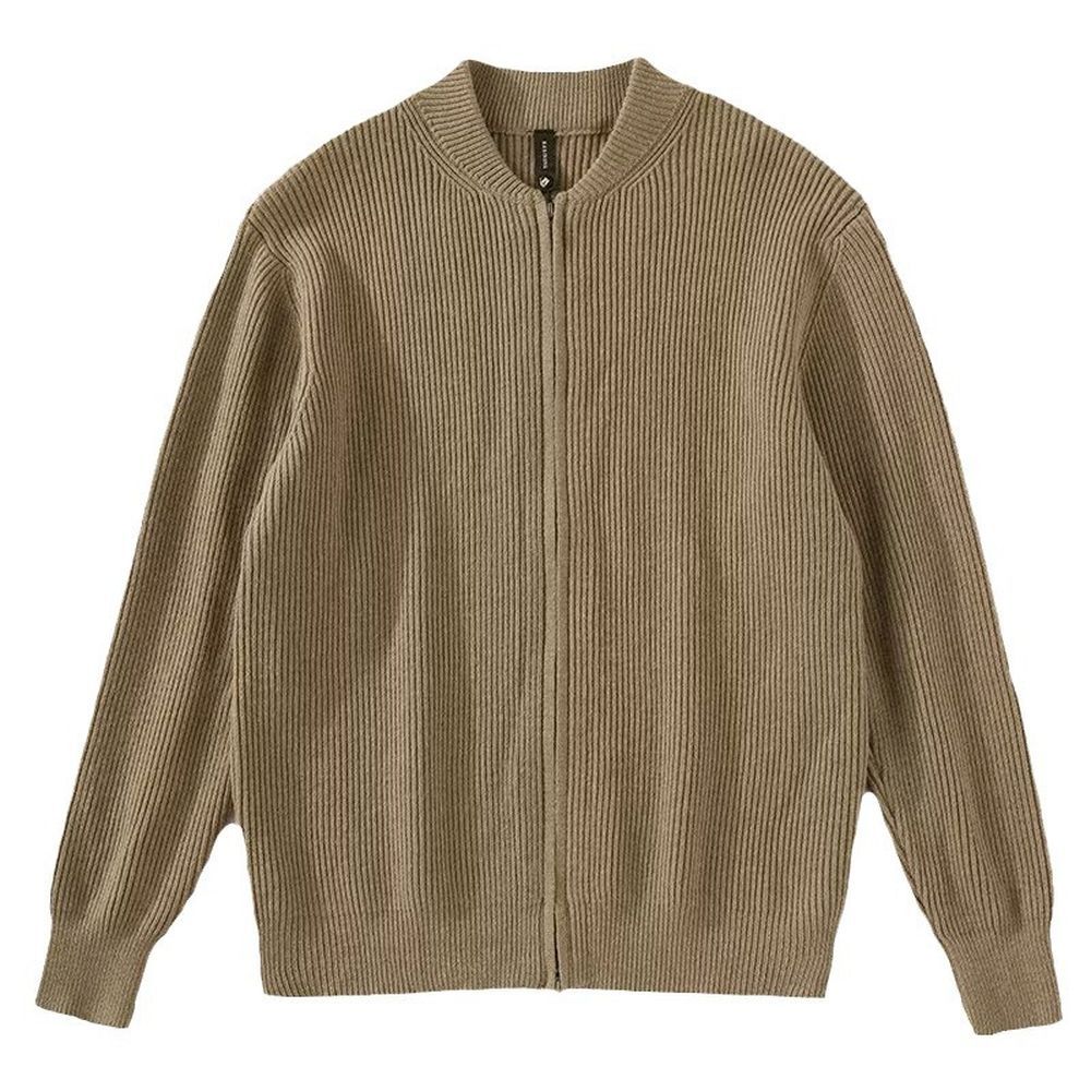 Men's Double-zipper Design Cardigan Solid Color Sweater