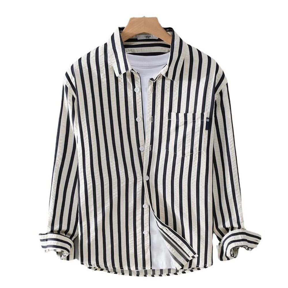 Men's Long-sleeved Casual Trendy Simple Striped Shirt
