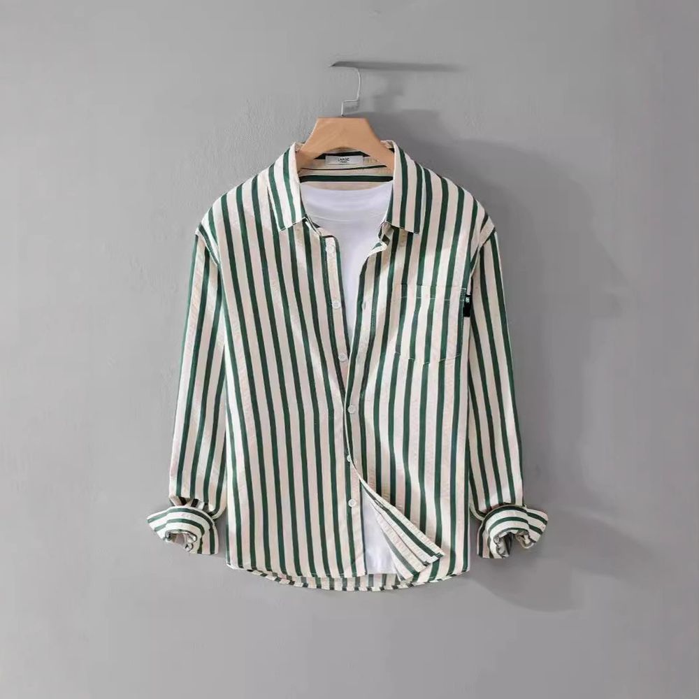 Men's Long-sleeved Casual Trendy Simple Striped Shirt