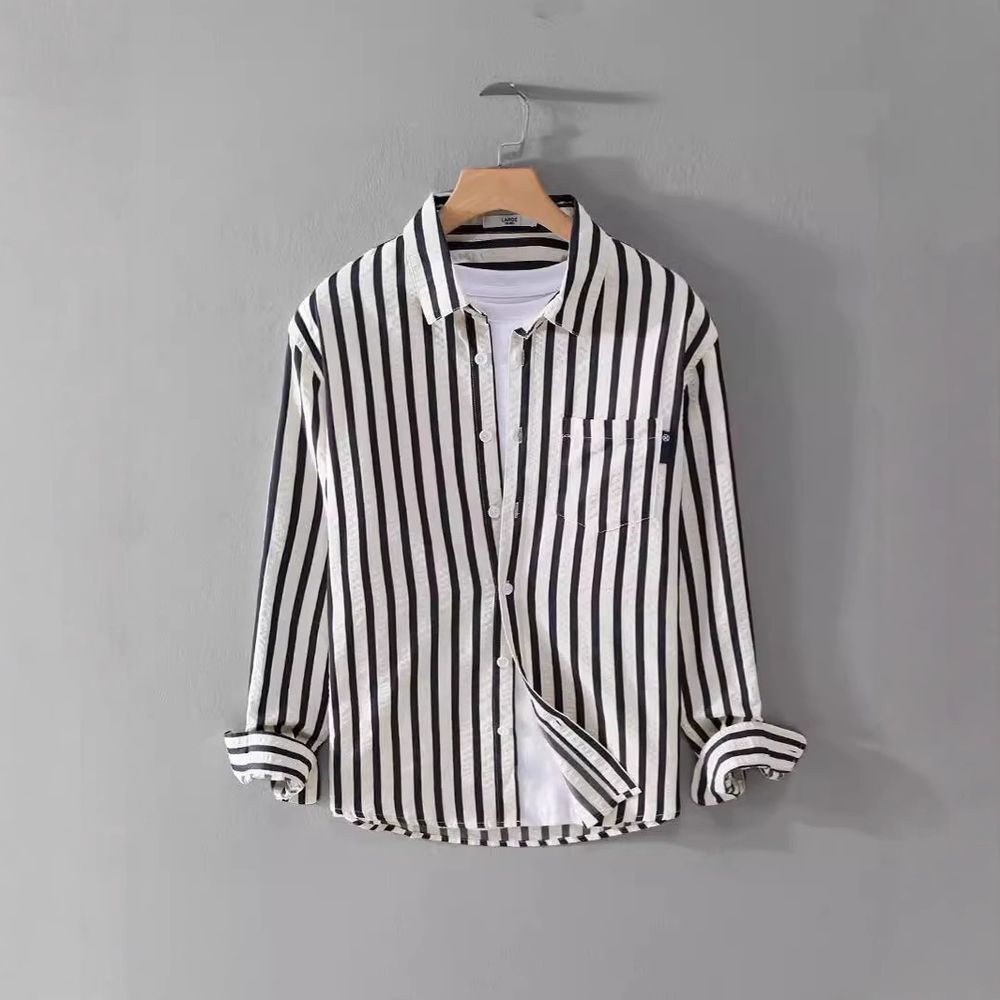 Men's Long-sleeved Casual Trendy Simple Striped Shirt