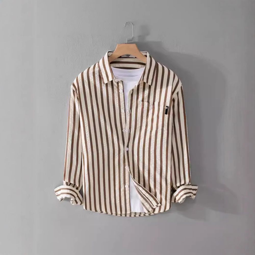 Men's Long-sleeved Casual Trendy Simple Striped Shirt